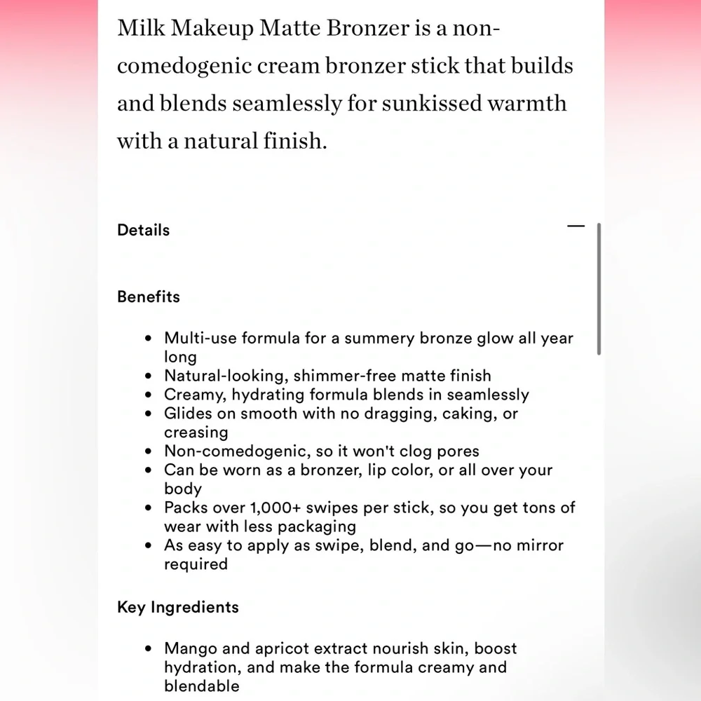 Milk ‘Blitzed’ Matte Cream Bronzer Stick